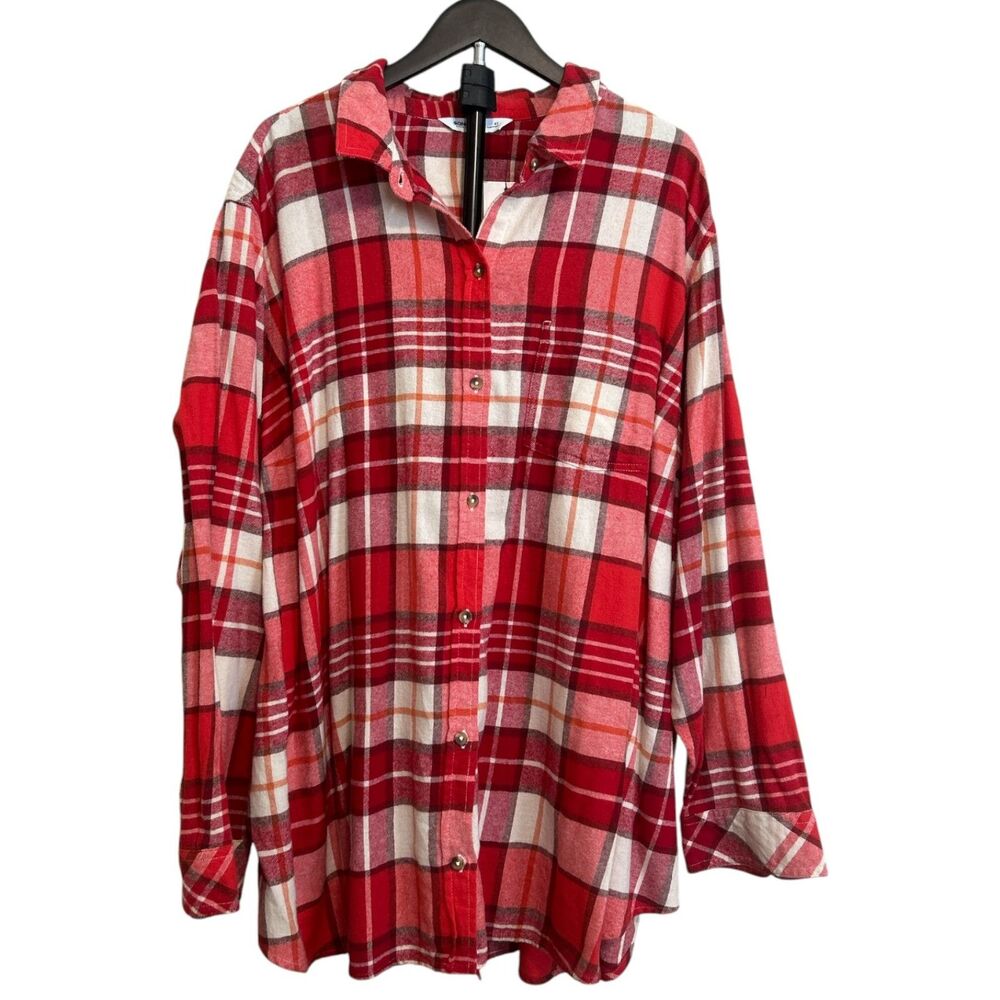 Women's Plus Size 4X Red Plaid Button Up Flannel Shirt Long Sleeve Oversized